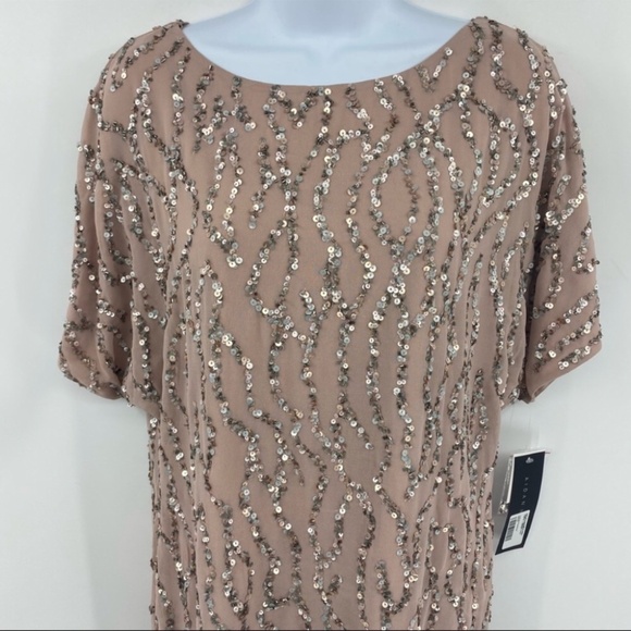 Aidan Mattox Blush Pink Sequin Short Sleeve Dress US 2 New with Tags - Picture 4 of 14